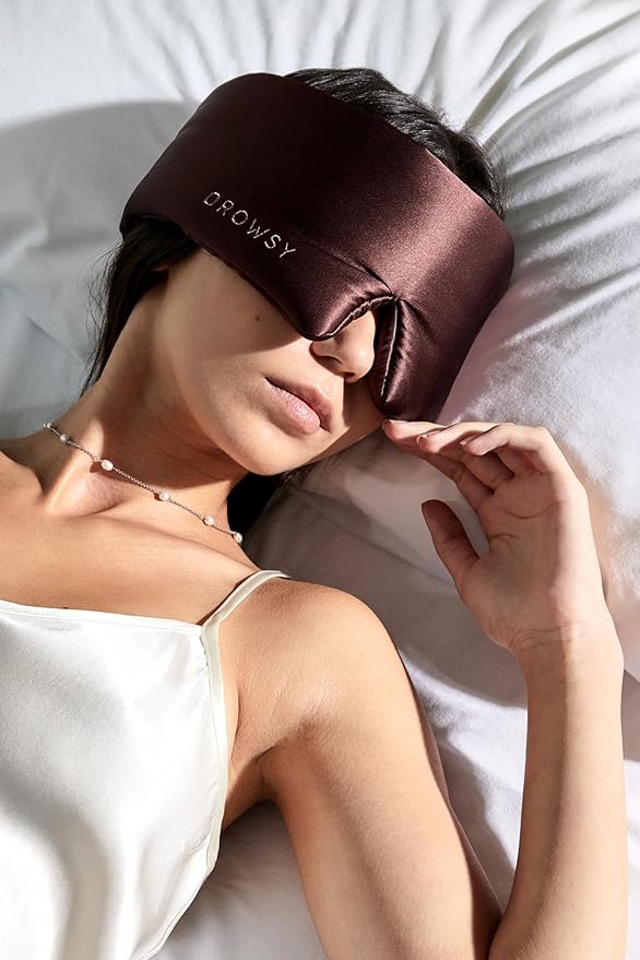 DROWSY Silk Sleep Mask - Face-Hugging, Padded Cocoon for Luxury Sleep in Total Darkness - 100% Pure Mulberry Silk (Cocoa Glow)