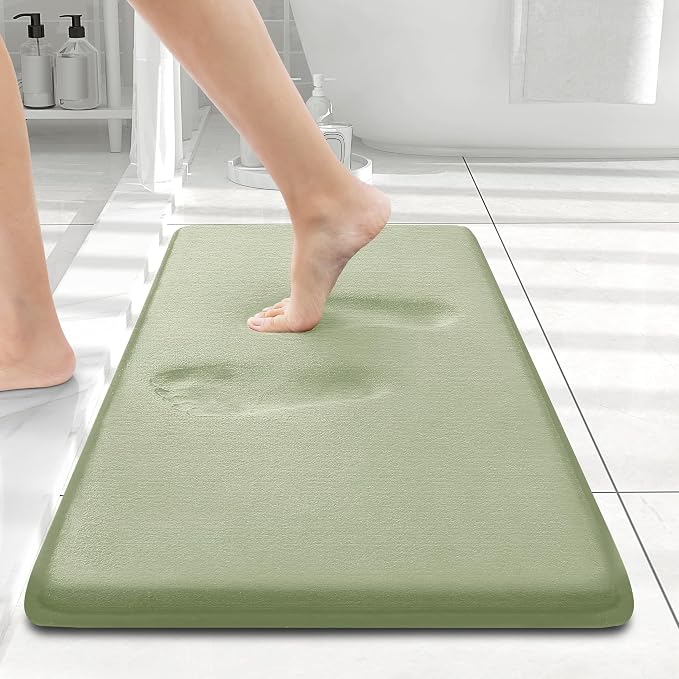 Smiry Memory Foam Bath Mat 24x16, Extra Soft and Absorbent Bathroom Mats, Non Slip Washable Carpet for Floor, Shower and Tub, Sage Green