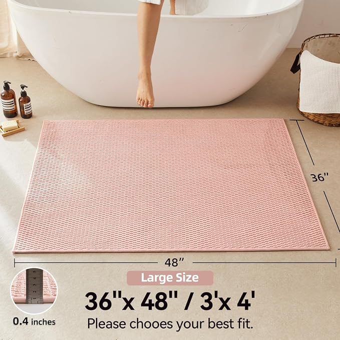 Triohero Large Bathroom Rugs Non Slip Washable Bath Rugs Super Absorbent Bathroom Rug Thin Quick Dry Low Pile Bath Mats, Pink 36"x48"