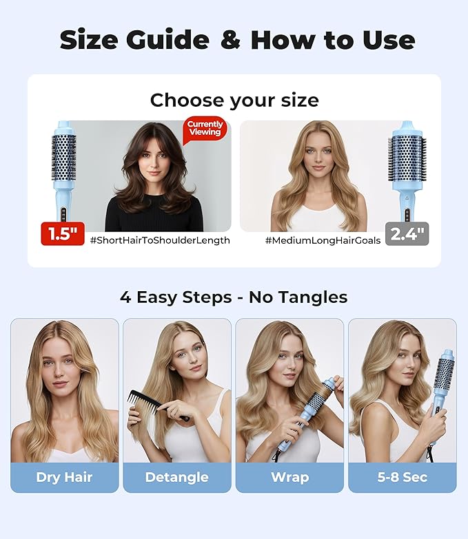 Farery Thermal Brush 1.5 Inch for Short to Medium Hair, Heated Round Curling Iron with 5 Heat Settings Up to 420°F, Hot Styling Tool for Curls Bangs Volume Flips, Dual Voltage Travel
