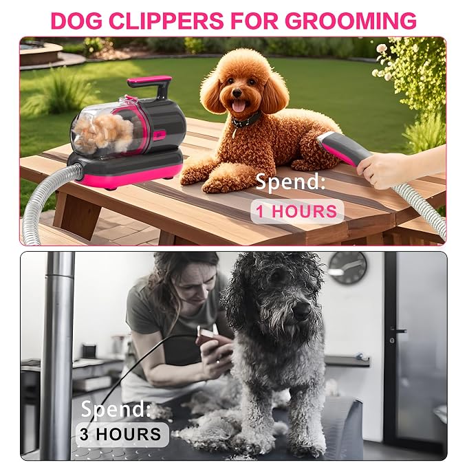 Dog Grooming Vacuum Kit with Clippers and Nail Grinder, 1.2L Pet Grooming Vacuum for Shedding, Low-Noise Dog Hair Vacuum with Grooming Brush for Home Cleaning Grooming,Dyson-Style Gray