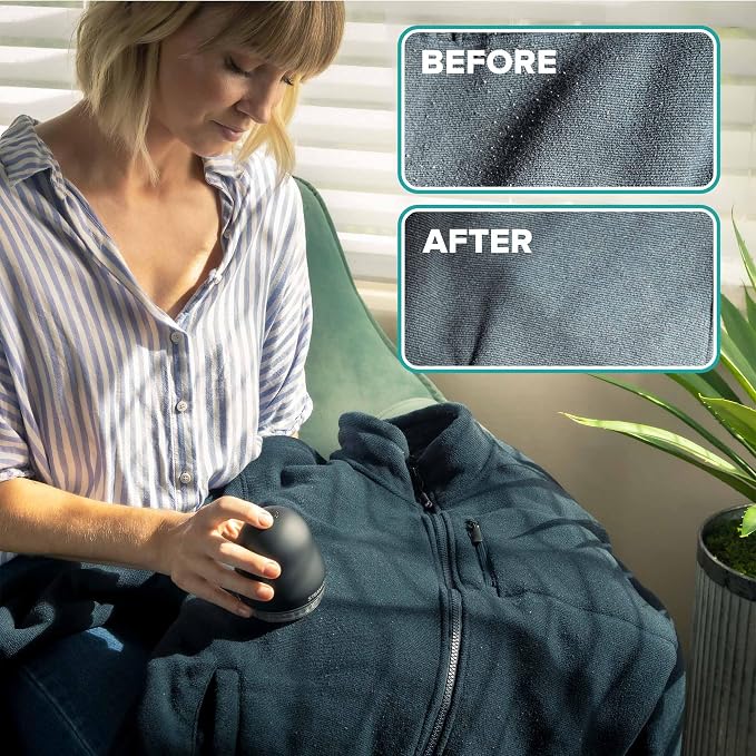 Steam & Go - Fabric Defuzzer, Rechargeable Fabric Shaver and Lint Remover, Portable Sweater Shavers to Remove Pilling, Fuzz, and Fluff, Lint Remover for Clothes and Beddings, Easy to Use Black | Rechargeable Fabric Shaver, Lint Remover, & Sweater Shave...