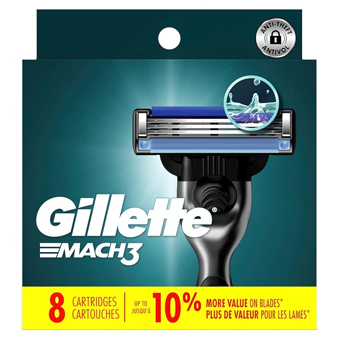 Gillette Mach3 Razor Refills for Men, 8 Razor Blade Refills