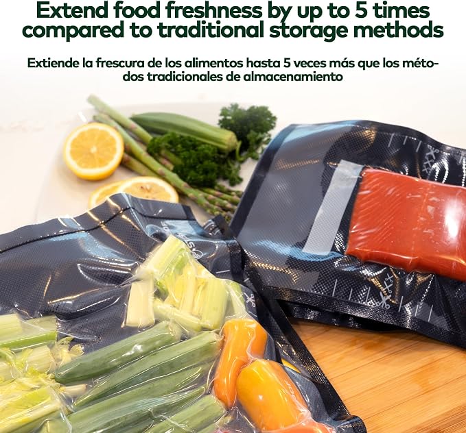 Vacuum Seal Zipper Bags 8" x 12" (100 Count) 5.5 Mil (Black & Clear) Precut BPA Free Resealable Heavy-Duty Commercial Grade Food Sealer Bags for Food Saver,Sous Vide, Meal Prep, Freezer Storage