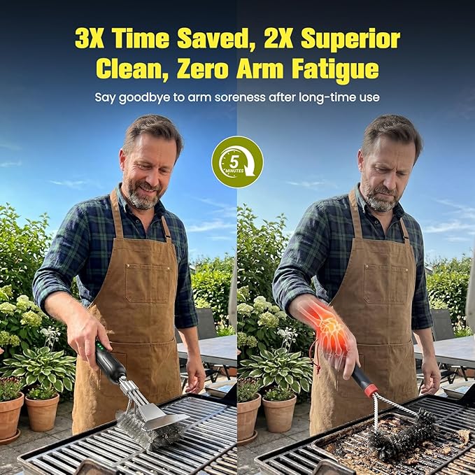 Electric Grill Brush with Scraper: 20kg High-Torque Power BBQ Grill Cleaner with 2-Speed, Reciprocating Clean, Reaches Grill Grate Sides & Corners, Gift for Dad/Men, Dual Mode (Auto/Manual)