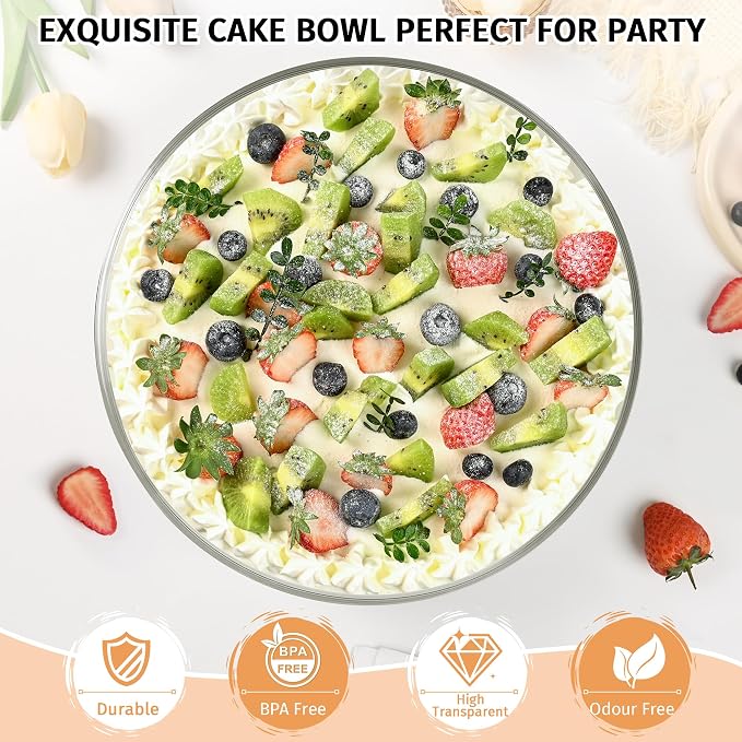 155 Oz Large Glass Trifle Bowl, Glass Salad Bowl with Acacia Wood Lid, Premium Serving Bowls for Cake, Salad, Fruit, Baking, Dessert, Meal Prep, Storing, Microwave & Oven Safe, BPA Free