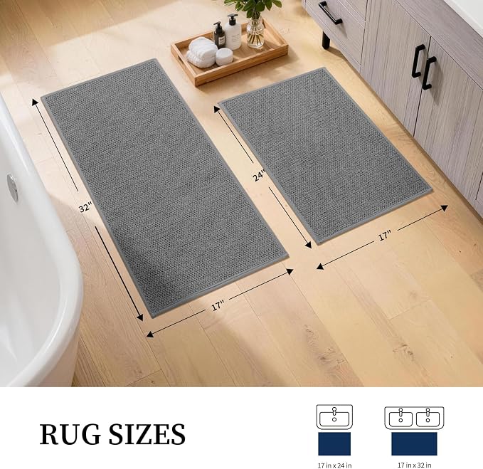 YIHOUSE Dark Gray Bathroom Rugs Sets 2 Piece, Quick Dry Thin Bath Mat, Non Slip Absorbent Machine Washable, Bath Rugs for Bathtub Sink Home Decor (17"x24" + 17"x32")