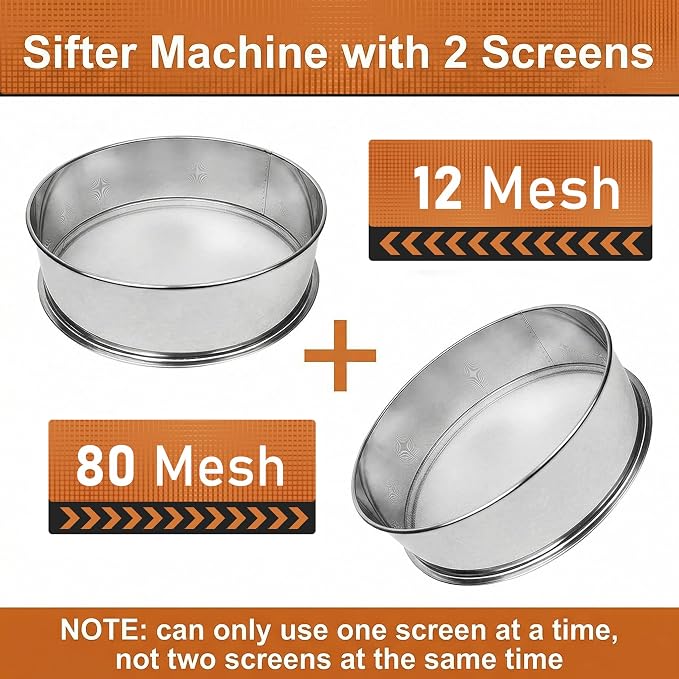 Sidasu Automatic Powder Sifter Machine 12 Mesh 80 Mesh Automatic Sieve Shaker Vibrating Machine 110V Stainless Steel Sieve Shaker Machine with 2 Screens, Sieve Shaker Machine for Flour Powders