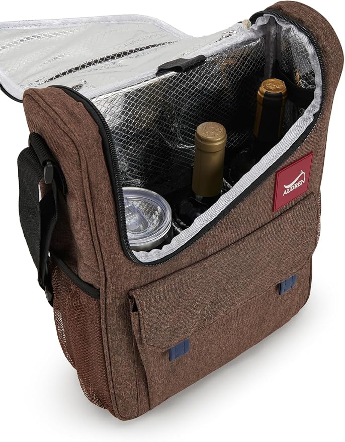 Insulated Wine Cooler Bag Set – 3 Bottle Wine Travel Tote or 2 Bottles with 2 Tumblers – Thermal Wine Carrier with Corkscrew & Stoppers for Picnic and Wine Gifts