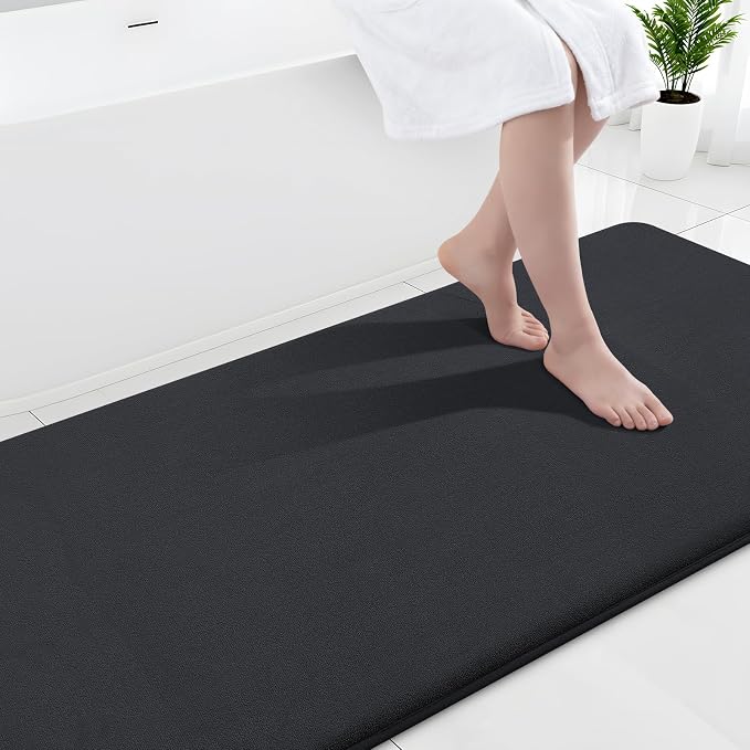 Smiry Memory Foam Bath Mat 40x24, Extra Soft and Absorbent Bathroom Mats, Non Slip Washable Carpet for Floor, Shower and Tub, Black