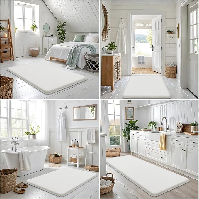 Smiry Memory Foam Bath Mat 36x24, Extra Soft and Absorbent Bathroom Mats, Non Slip Washable Carpet for Floor, Shower and Tub, Ivory White