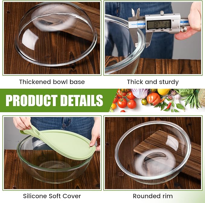 7 Qt Large Glass Mixing Bowl with Lid Thickened Borosilicate Glass Bowl for Baking Sourdough, Meal Prep, Salad, Mixing, Microwave Storage Prepping Freezer Safe