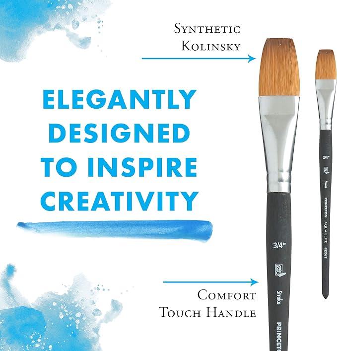 Princeton Aqua Elite, Series 4850, Synthetic Kolinsky Watercolor Paint Brush,Stroke, 3/4 Inch