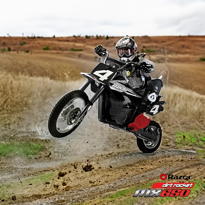 Razor MX650 Dirt Rocket Bike Electric Ride-On for Ages 16+, 220 lb Max Weight, Black – 36V Battery, Up to 17 Mph, 40-Min Run Time, Twist-Grip Throttle, 16” Front and 14” Rear Pneumatic Tires