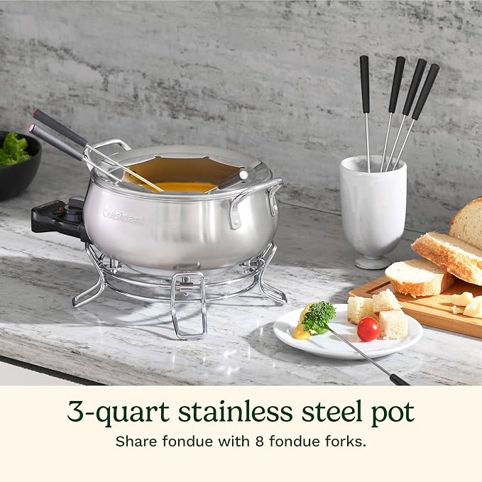 Cuisinart Electric Fondue Set, Nonstick Interior, 3-Quart Pot & 8 Forks | Electric fondue pot with 8 forks, heat control & dishwasher-safe interior for chocolate, cheese, broth & oil, CFO-3SSP1