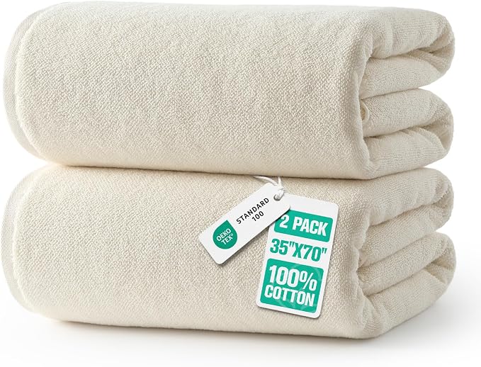 REDKISS 2 Piece Extra Large Bath Towels 35 x 70 Inches, Ivory | 100% Cotton Oversized Bath sheets, Super Soft Highly Absorbent & Quick Dry Shower Towel for Bathroom, Pool, Spa, Gym