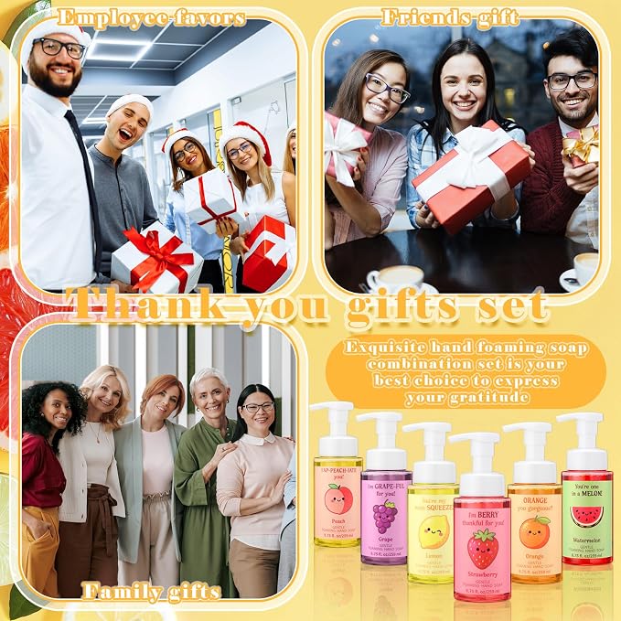 6 Pack Funny Fruit Foaming Hand Soap with Pump Care Moisturizing Liquid Fresh Flavor Foam Hand Wash Teacher Appreciation Gift Bulk Motivational Pun Gift for Nurse Employee Staff Graduation, 8.75 Fl oz