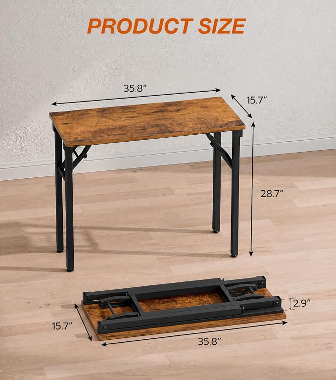 XBurmo Folding Desk Foldable Table, No Assembly 35.8" Foldable Desk Space-Saving Workstation for Small Space, Computer Table, Flat Storage for Home Office, Bedroom, Dorm, Study Room, Rustic Brown