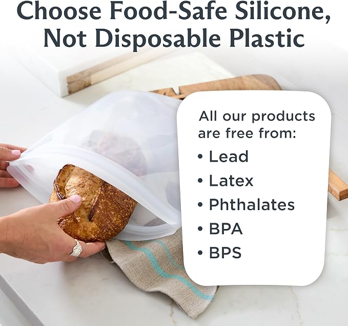 Stasher Silicone Reusable Gallon Storage Bag, Reusable Gallon Freezer Bags, Microwave Safe, Dishwasher Safe, Oven Safe, Sous Vide, Eco Friendly, 13” x 11” Food Storage Bags, 128 oz/3785 ml, Clear