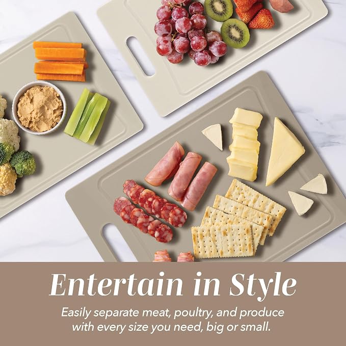 COOK WITH COLOR Non-Slip Cutting Board Set – Kitchen Essentials with Easy Grip Handle for Meat, Veggies, and Fruits, 4 Cutting Boards, Brown