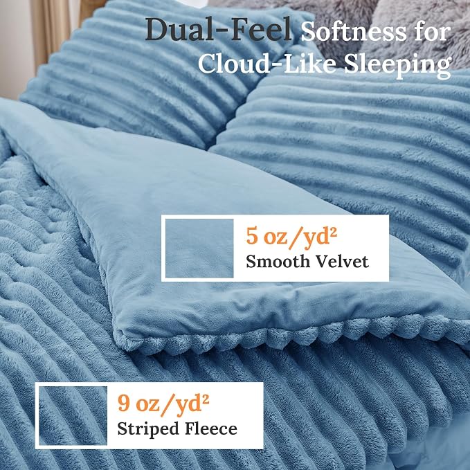 Sasttie Twin/Twin-XL Comforter Set 2 Pieces - Super Soft Fleece Comforters Twin/Twin-XL Size, 1 Luxury Warm Fuzzy Marshmallow Comforter with 1 Pillow Case, Faux Fur Bedding Set, Greyish Blue