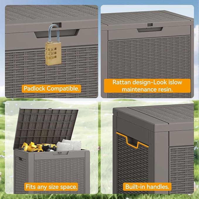 31 Gallon Outdoor Storage Box, Resin Deck Boxes Indoor and outdoor, Waterproof Storage Box Lockable Lid for Garden Tools, Package Delivery, Pool Supplies, Patio Cushions, Grey