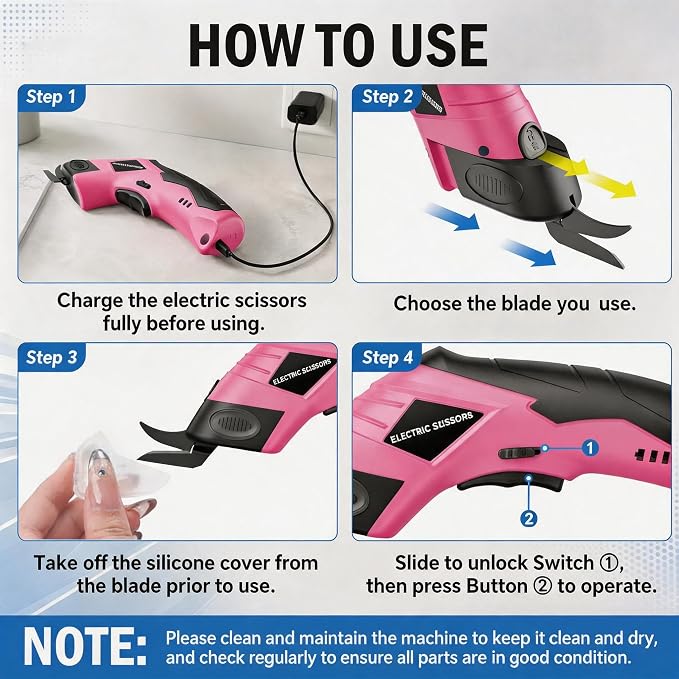 2026 Upgrade Cordless Electric Scissors Cardboard Cutter with 2 Type Blades Rechargeable Powerful Shears Cutting Tool for Fabric Electric Chop Saw Leather Felt with Charger-Pink