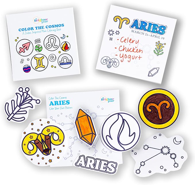 A Brighter Year Color The Cosmos Aries Gift Bundle - Adult Mini Coloring Book (3" x 3" - 50 Pages), Post It Notes (50-3” x 3”), Stickers - Stress & Anxiety Relief - Mindfulness, Gift, Travel