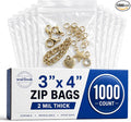 Seal Fresh 3 x 4 Inch Resealable Plastic Bags 1000 Pack — Clear Reclosable Zipper Seal Bags for Jewelry, Beads, Small Parts, Crafts, Hardware