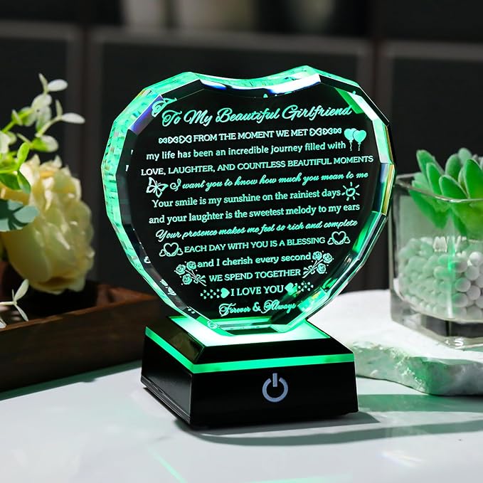 Arikyrist Gifts for Girlfriend with Colorful Base Girlfriend Anniversary Birthday Gifts from Boyfriend Crystal Heart Keepsake to My Girlfriend Romantic I Love You Gifts on Valentine Christmas