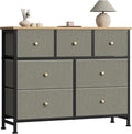 Sweetcrispy 7 Drawer Dresser with Fabric Bins, Fabric Storage Tower Organizer for Bedroom, Closet, Hallway, Entryway, Tall Chest of Drawers with Steel Frame, Wood Top, Large Storage,Dark Green