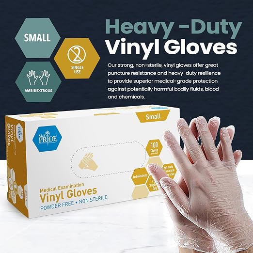 MED PRIDE Vinyl Medical Exam Gloves,Powder & Latex-Free, Small, 100-Ct
