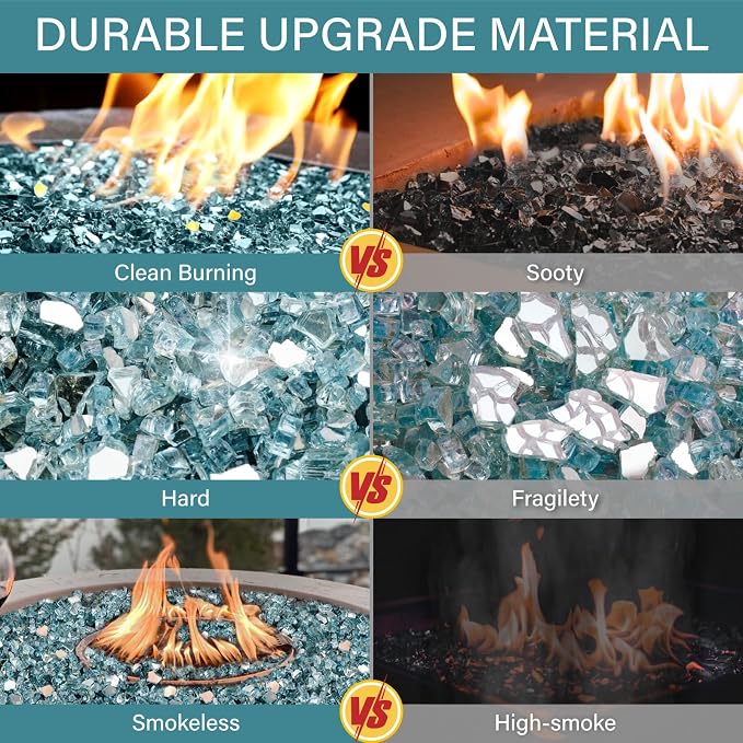 NUPICK 10 Pound Fire Glass, 1/4 Inch Reflective Fire Pit Glass | Tempered Fire Pit Rocks for Propane or Natural Gas, Glass Rocks for Fire Pit Table, Fireplace, Fire Bowl, Pacific Blue
