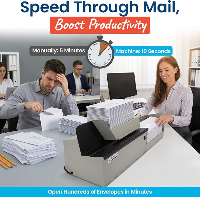 Martin Yale 62001 Deluxe High-Speed Letter Opener, Gray, Up To 17,500 Envelopes per Hour, Accepts a 6" Tall Stack of Envelopes, 500,000 per Month Capacity