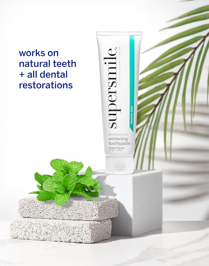 Supersmile Original Mint Whitening Toothpaste, 4.2 Oz, Calprox® + Fluoride | Whitens 3 Shades After 1 Day, Signature Wild Mint Flavor, Veneer Safe, RDA 65 Low Abrasion, Cavity Protection