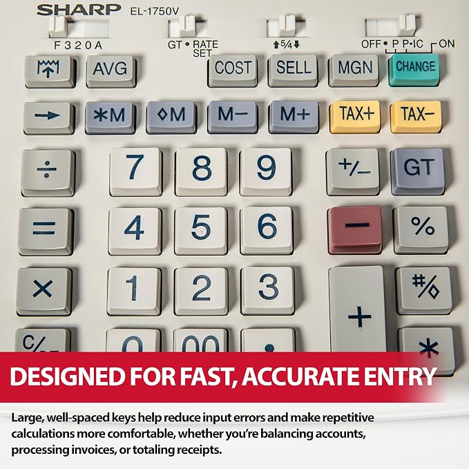 Sharp EL-1750V Two-Color Printing Calculator 2 Lines/Sec 3" Black/Red