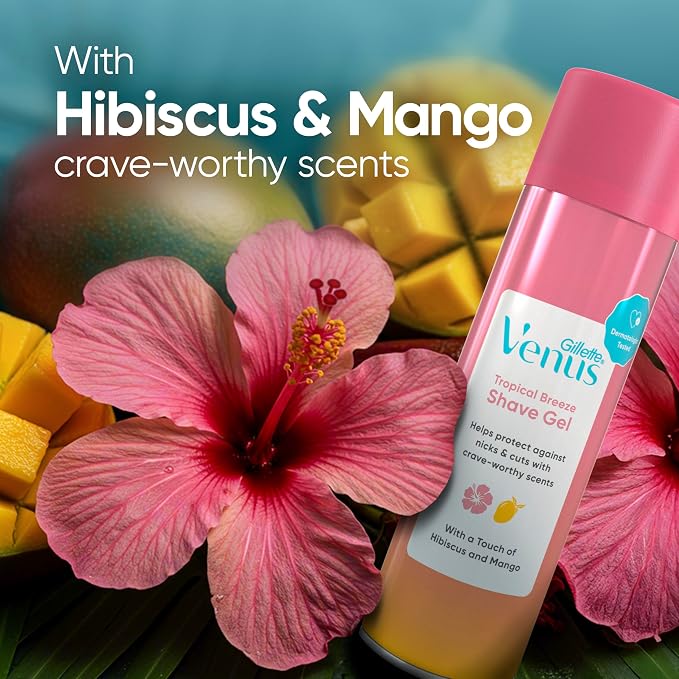 Gillette Venus Invigorating Mango & Hibiscus Scented Shave Gel, Women’s Shaving Cream, 7 oz Pack of 6 (42 oz total)