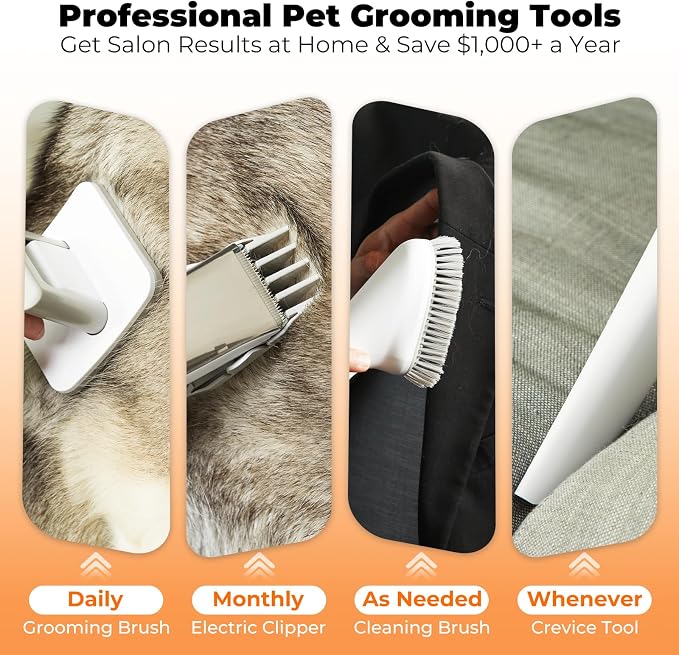 Dog Grooming Vacuum Kit, 12000Pa Strong Suction Pet Hair Vacuum for Shedding, Low Noise 50dB, 2L Large Capacity Dust Cup, Quiet Grooming Kit for Dogs & Cats, PG100