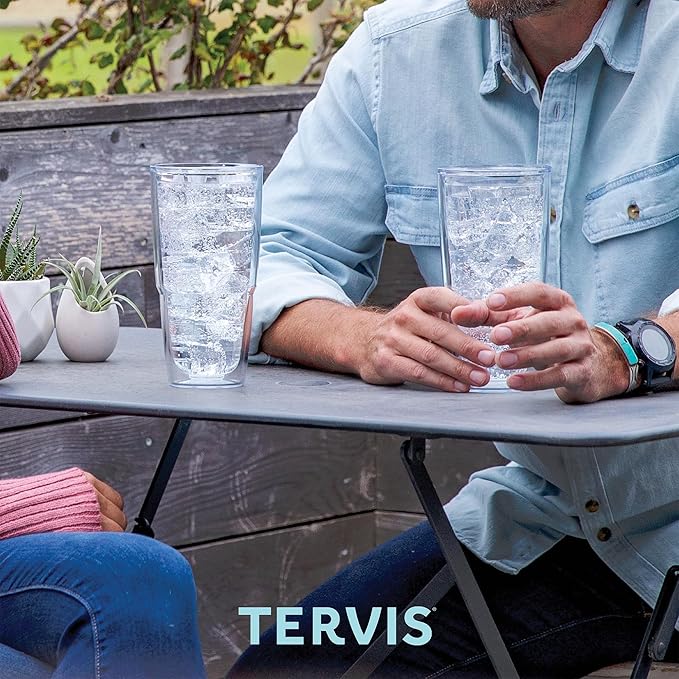 Tervis Clear & Colorful Tabletop Made in USA Double Walled Insulated Tumbler Travel Cup Keeps Drinks Cold & Hot, 24oz, Quartz | Made in USA, Double-wall Insulated, Shatterproof, BPA-Free, Dishwasher Safe, Fits Most Cupholders, Gifts under $25
