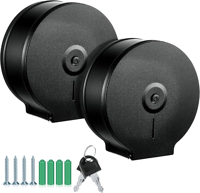 Mifoci 2 Pcs Industrial Toilet Paper Holder Commercial Roll Dispenser Wall Mount Stainless Steel Jumbo Tissue Dispenser Fits 9" Roll Toilet Paper for Office Home Public Places (Black)