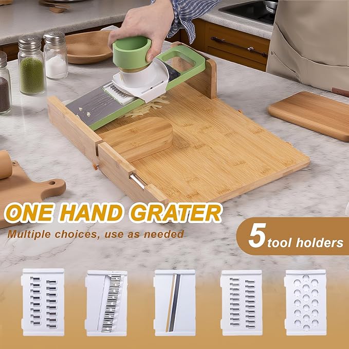 Adaptive One-Handed Cutting Board,with Bread Stops,Rubber Band Attachment,Steel Spikes,Replaceable Grater,Anti-slip Bottom - Perfect for One-handed Person & Disabled