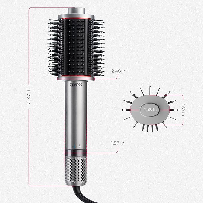 TYMO 4.0 Hair Blow Dryer Brush - Lightweight 3X Faster Drying 5-in-1 Ionic Blowout Hair Dryer Brush Adds Shine, Volume & Fullness for Smooth, Anti-Frizz Straight, Curl & Blowout Styles, Metal Grey