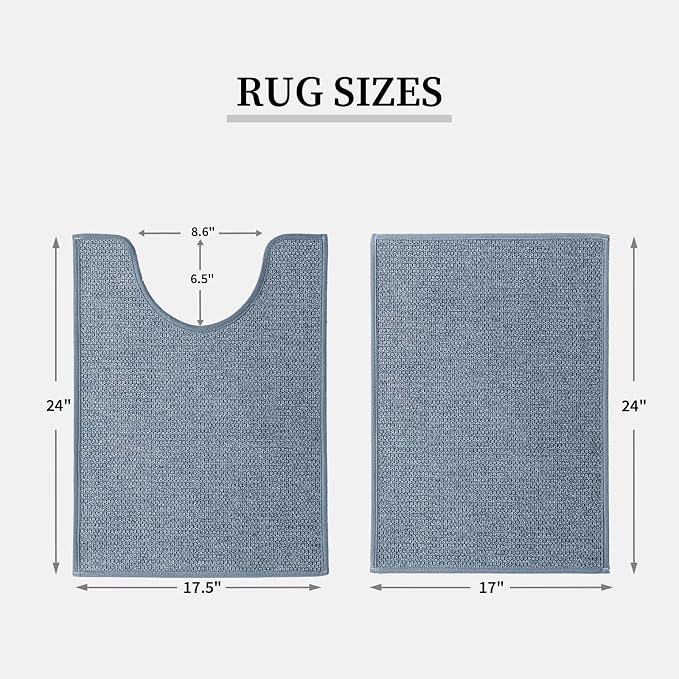 YIHOUSE Navy Blue Bathroom Rugs Sets 2 Piece, Quick Dry Thin Bath Mat with Toilet Rug, Non Slip Absorbent Machine Washable, Bath Rugs for Tub Sink Home Decor (17"x24" + 17.5"x24" U-Shaped)