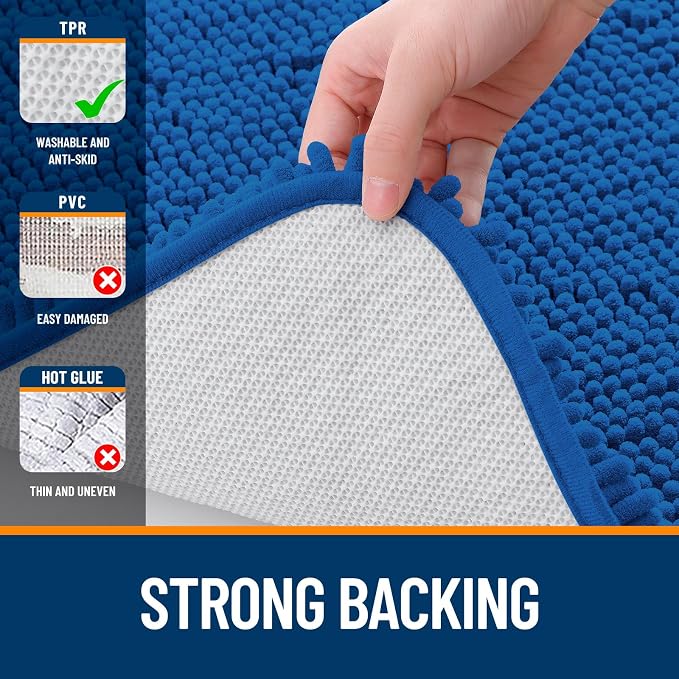 OLANLY Bathroom Runner Rugs 59x24, Soft Absorbent Chenille Bath Rugs, Rubber Backing Quick Dry, Machine Washable Long Bath Mats for Bathroom, Tub and Shower, Home Decor Accessories, Deep Navy Blue