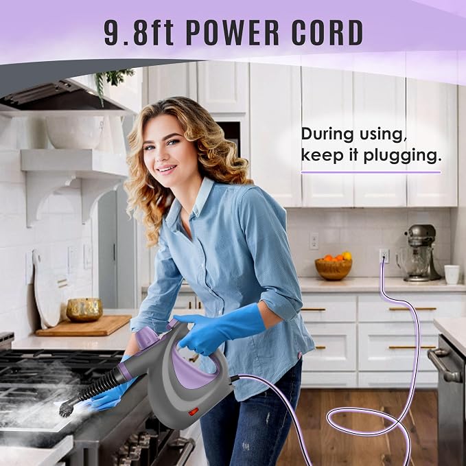 Phueut Pressurized Handheld Multi-Surface Natural Steam Cleaner with 12 pcs Accessories, Multi-Purpose Steamer for Home Use, Steamer for Cleaning Floor, Upholstery, Grout and Car (Purple)