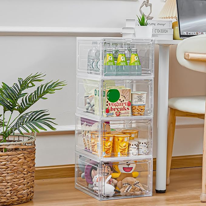 LXLXXL 9 Pack Storage Bins with Lids, 19 Qt Stackable Clear Storage Box | Plastic Storage Bins,Clear Acrylic Magnetic Door, Stackable Organizer Box, Display Case with Lid, for Home Office Organizing