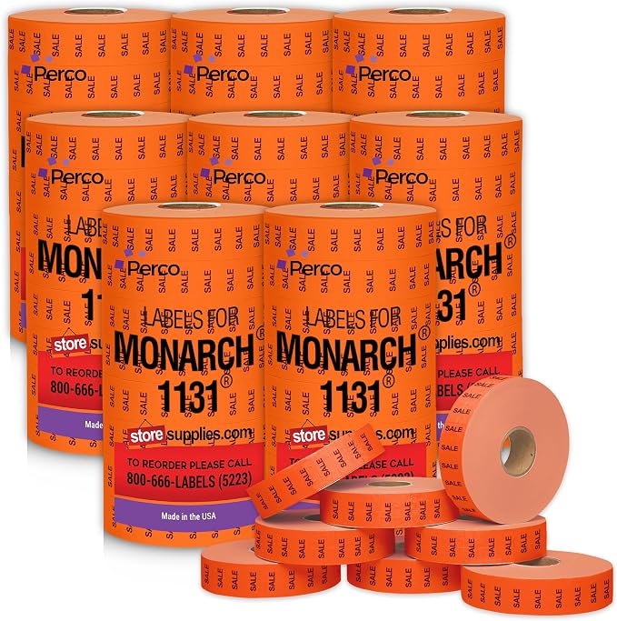 Pricing Labels for Monarch 1131 Sale Fluorescent Red - 160,000 Labels w/ 64 Rolls Value Pack, 8 Sleeves - Made in USA