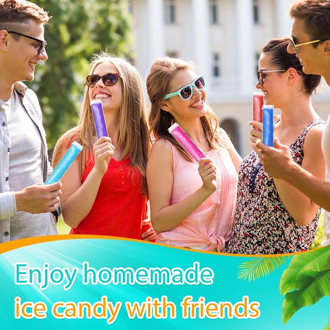 Funtery 1000 Pcs 11" x 2" Disposable Ice Lolly Mold Bags Freezer Tubes with Zip Seals Ice Candy Bags Ice Candy Pouches and 5 Pcs Funnel for Yogurt Sticks Juice Fruit