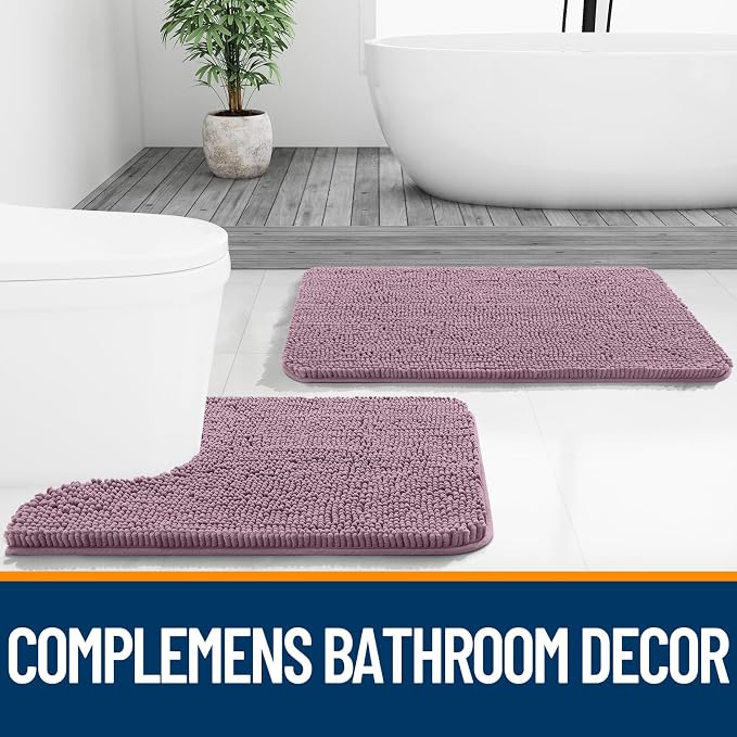 OLANLY Toilet Rugs U-Shaped 24x20, Extra Soft Absorbent Chenille Contour Bathroom Rugs for Toilet, Dry Quickly, Machine Washable, Non-Slip Bath Mat, Deep Plum