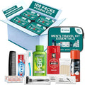 Bulk 100 Case Pack of Mens 15 Piece Set Hygiene Kits, Bulk Travel Size Toiletries Kits, Deodorant, Shampoo, Body Wash, Shaving Cream, Razor, Toothbrush, Toothpaste, Comb, Flossers, Swabs